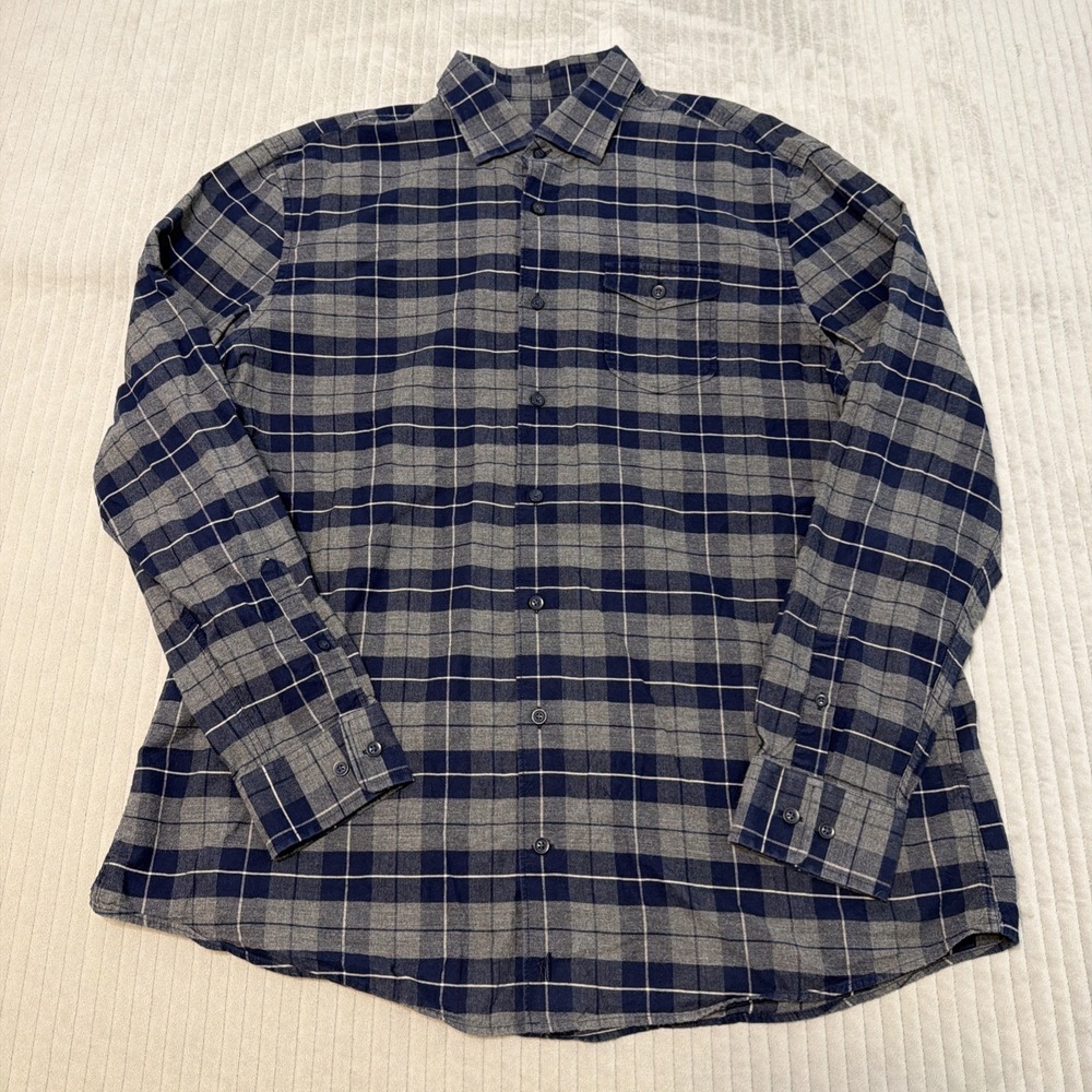 Johnnie-O flannel Shirt Mens XL Navy Gray Plaid Long Sleeve Button Down Cotton